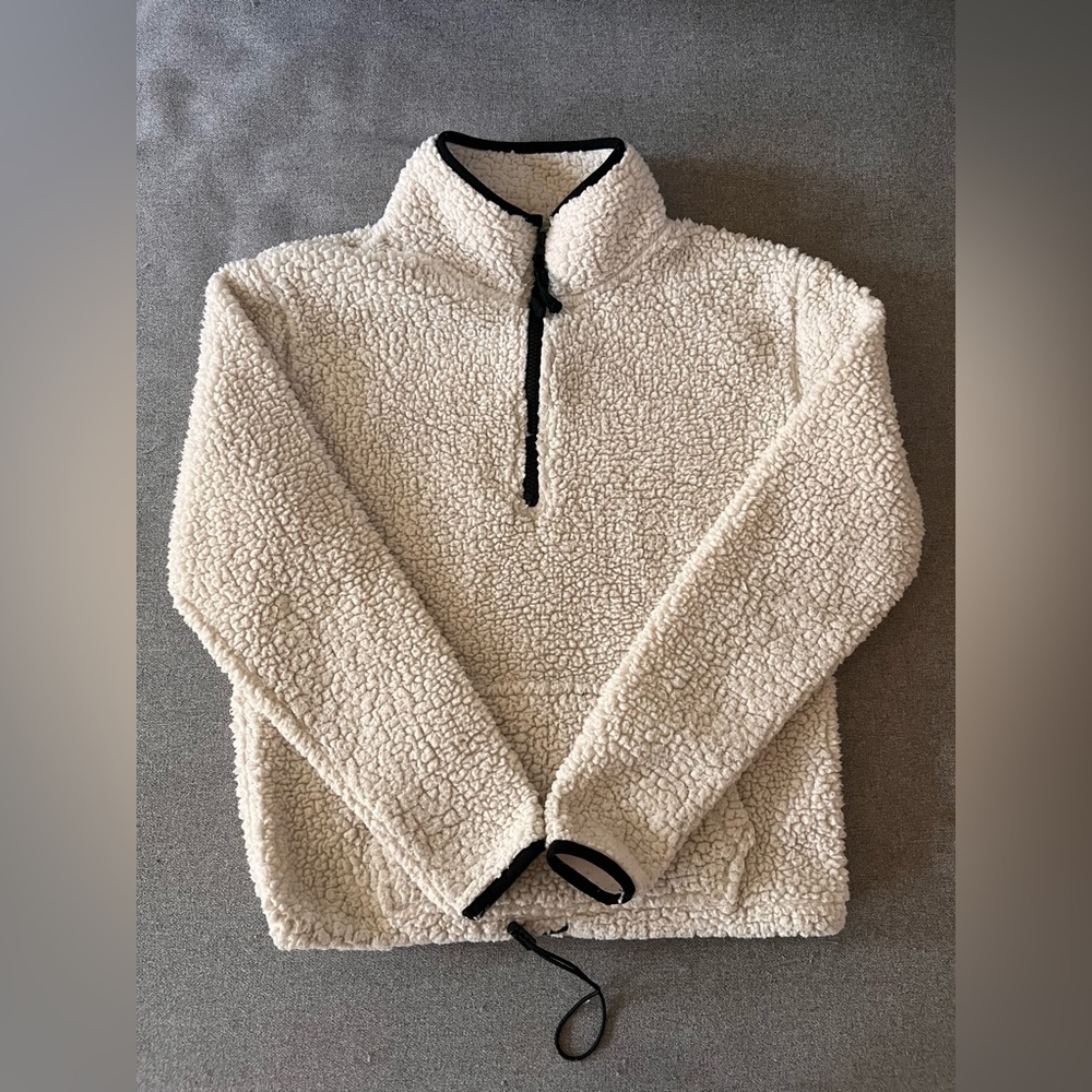 Cream Colored Polyester Half Zip Sweatshirt Size Small